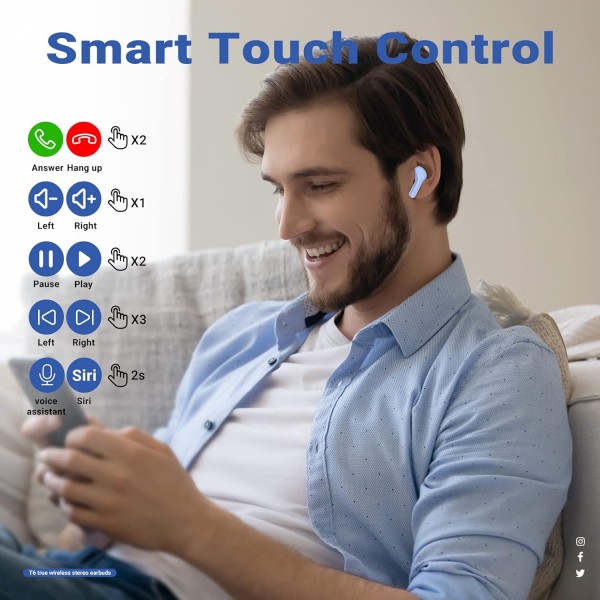 ACEFAST T6 Bluetooth 헤드폰 인이어, 듀얼 마이크가 장착된 무선 AI 통화 헤드폰, HiFi 스테레오 사운드용 컴포지트 오디오 드라이버, 25시간 재생이 가능한 노이즈 캔슬링 무