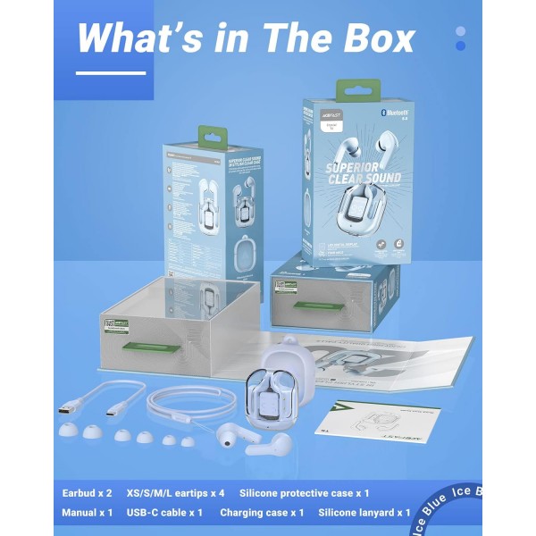 ACEFAST T6 Bluetooth 헤드폰 인이어, 듀얼 마이크가 장착된 무선 AI 통화 헤드폰, HiFi 스테레오 사운드용 컴포지트 오디오 드라이버, 25시간 재생이 가능한 노이즈 캔슬링 무