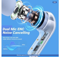 ACEFAST T6 Bluetooth 헤드폰 인이어, 듀얼 마이크가 장착된 무선 AI 통화 헤드폰, HiFi 스테레오 사운드용 컴포지트 오디오 드라이버, 25시간 재생이 가능한 노이즈 캔슬링 무