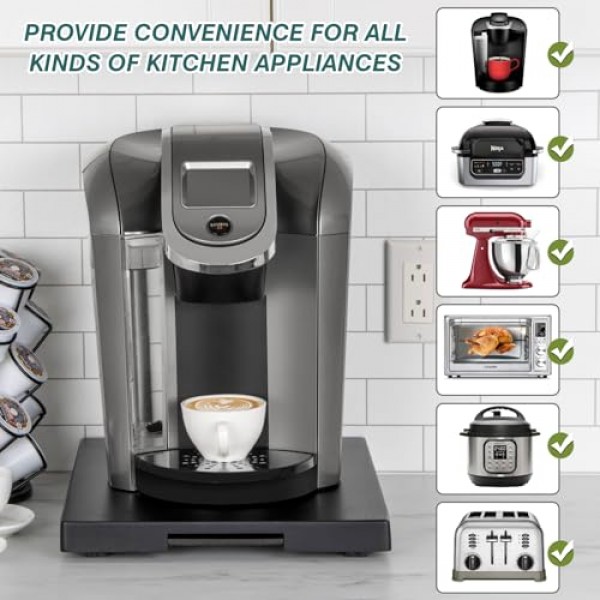 ANBOXIT 기기 슬라이더, 커피메이커용 목재 슬라이딩 트레이, 카운터용 커피포트 슬라이더, 주방 캐디 롤링 트레이(클래식 블랙-딥)