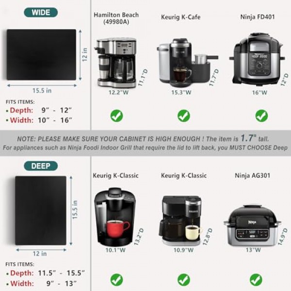 ANBOXIT 기기 슬라이더, 커피메이커용 목재 슬라이딩 트레이, 카운터용 커피포트 슬라이더, 주방 캐디 롤링 트레이(클래식 블랙-딥)