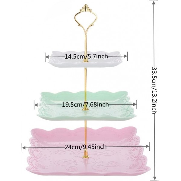 MEETOZ 컵케익 스탠드, 3 계층 플라스틱 계층 트레이, 디저트 캔디 스낵 빵 타워 트레이, 웨딩 홈 홀리데이 생일 크리스마스 파티 장식용 플라스틱 케이크 스탠드