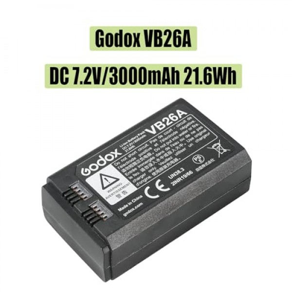 GODOX V1 배터리 VB26 VB26A VB26B 리튬 이온 배터리 V1S V1N V1C V1F V1O 플래시 V860III-S V860III-C V860III-N V860III-O V860III-F V850III AD100PRO MF-R76 (VB26, VB26A, VB26B는 무작위로)