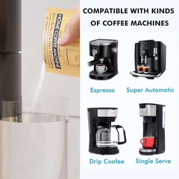 디스케일링 파우더 솔루션(4회 용도) 스케일과 찌꺼기를 제거합니다. 자동 커피 포트 및 메이커 및 에스프레소 머신 디스케일러, Keurig Breville과 호환 가능 Nespresso Delong