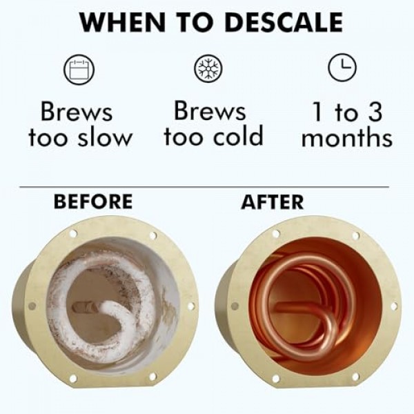 디스케일링 파우더 솔루션(4회 용도) 스케일과 찌꺼기를 제거합니다. 자동 커피 포트 및 메이커 및 에스프레소 머신 디스케일러, Keurig Breville과 호환 가능 Nespresso Delong