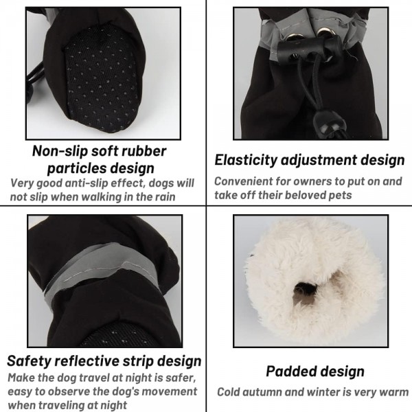 XiXiRan 강아지 신발, 4개, 미끄럼 방지 강아지 발 보호대, 반사 스트랩이 있는 방수 강아지 신발, 강아지 겨울용 발 보호대, 부드러운 밑창, 작은 강아지에 적합, 블랙