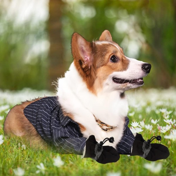 XiXiRan 강아지 신발, 4개, 미끄럼 방지 강아지 발 보호대, 반사 스트랩이 있는 방수 강아지 신발, 강아지 겨울용 발 보호대, 부드러운 밑창, 작은 강아지에 적합, 블랙