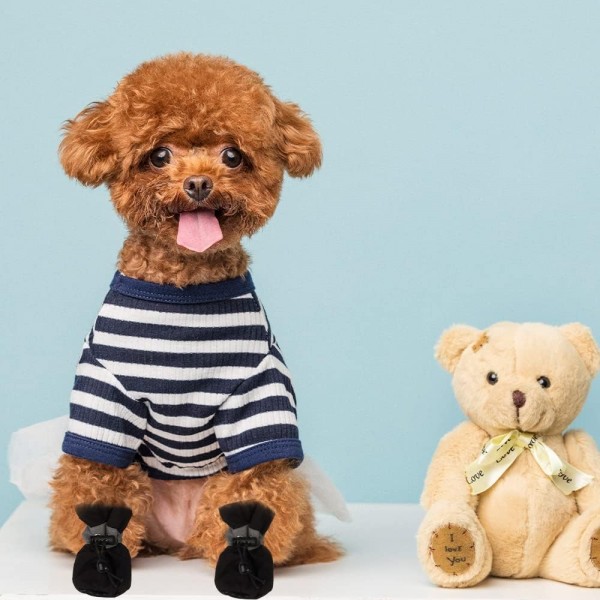 XiXiRan 강아지 신발, 4개, 미끄럼 방지 강아지 발 보호대, 반사 스트랩이 있는 방수 강아지 신발, 강아지 겨울용 발 보호대, 부드러운 밑창, 작은 강아지에 적합, 블랙