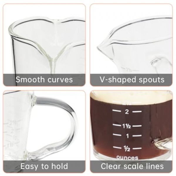 에스프레소 샷 글라스 70ML/2.3OZ 트리플 피처 바리스타 더블 스파우트(푸어링 핸들 포함)(1팩)