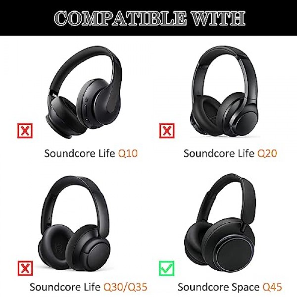 Anker Space Q45 헤드폰용 단백질 가죽 이어 패드 교체, 격리 폼이 있는 Space Q45 이어패드, 헤드셋 이어 쿠션 수리 부품(검은색)