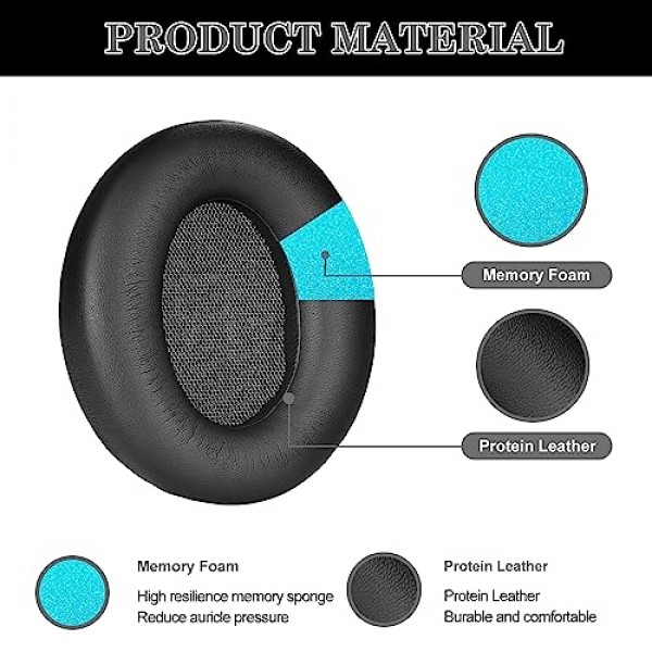 Anker Space Q45 헤드폰용 단백질 가죽 이어 패드 교체, 격리 폼이 있는 Space Q45 이어패드, 헤드셋 이어 쿠션 수리 부품(검은색)
