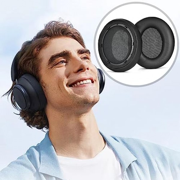 Anker Space Q45 헤드폰용 단백질 가죽 이어 패드 교체, 격리 폼이 있는 Space Q45 이어패드, 헤드셋 이어 쿠션 수리 부품(검은색)