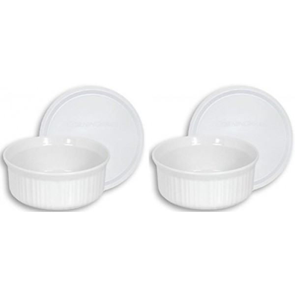 CorningWare 프렌치 화이트 팝인 16온스 원형 접시(플라스틱 커버 포함), 접시 2개 팩
