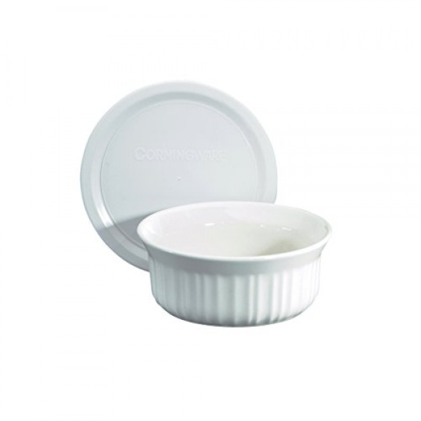 CorningWare 프렌치 화이트 팝인 16온스 원형 접시(플라스틱 커버 포함), 접시 2개 팩