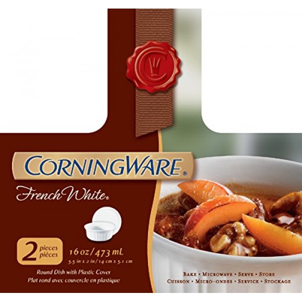 CorningWare 프렌치 화이트 팝인 16온스 원형 접시(플라스틱 커버 포함), 접시 2개 팩