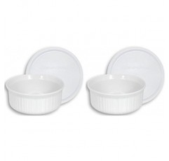 CorningWare 프렌치 화이트 팝인 16온스 원형 접시(플라스틱 커버 포함), 접시 2개 팩