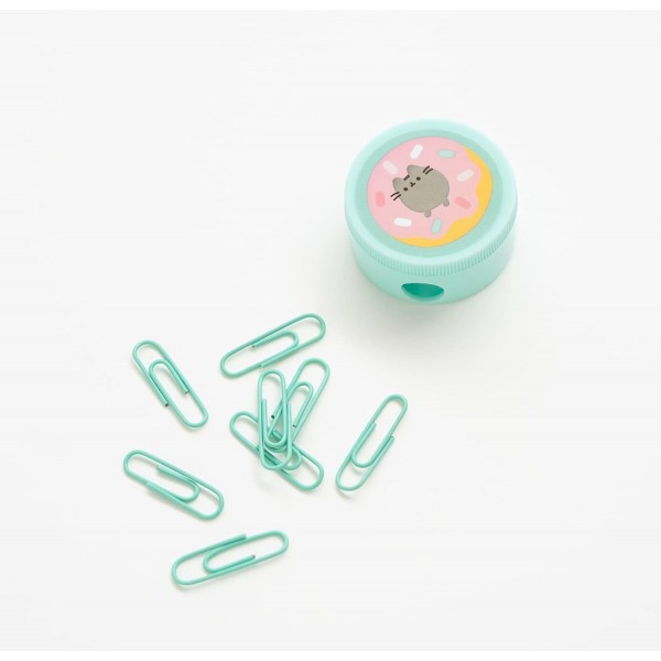 Grupo Erik Super Stationery Set Pusheen Foodie - 지우개 토퍼가 있는 펜 및 연필 - 대형 연필 케이스 - 종이 클립 - 숫돌 - Notes, SSGP001