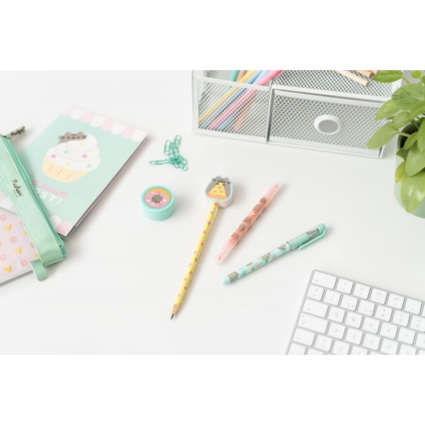 Grupo Erik Super Stationery Set Pusheen Foodie - 지우개 토퍼가 있는 펜 및 연필 - 대형 연필 케이스 - 종이 클립 - 숫돌 - Notes, SSGP001