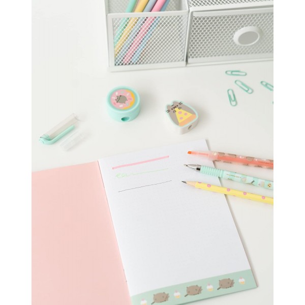 Grupo Erik Super Stationery Set Pusheen Foodie - 지우개 토퍼가 있는 펜 및 연필 - 대형 연필 케이스 - 종이 클립 - 숫돌 - Notes, SSGP001