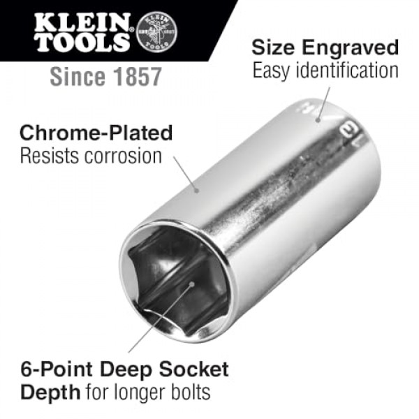 1/2인치 깊이 6점 소켓, 3/8인치 드라이브 Klein Tools 65712