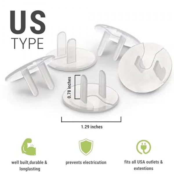 팩 50 유아용 콘센트 커버 - 투명한 벽 플러그 커버 - 전기 콘센트용 어린이 보호 콘센트 커버 - 투명 플러그 커버로 아기를 쉽게 설치하고 보호할 수 있음 유아용 교정 