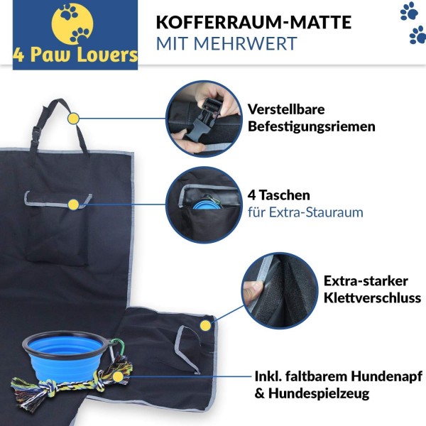 4 Paw Lovers 트렁크 보호견(182x170) - 범퍼 보호 기능이 있는 대형 트렁크 매트(블랙) - 발수, 미끄럼 방지 및 이지 케어