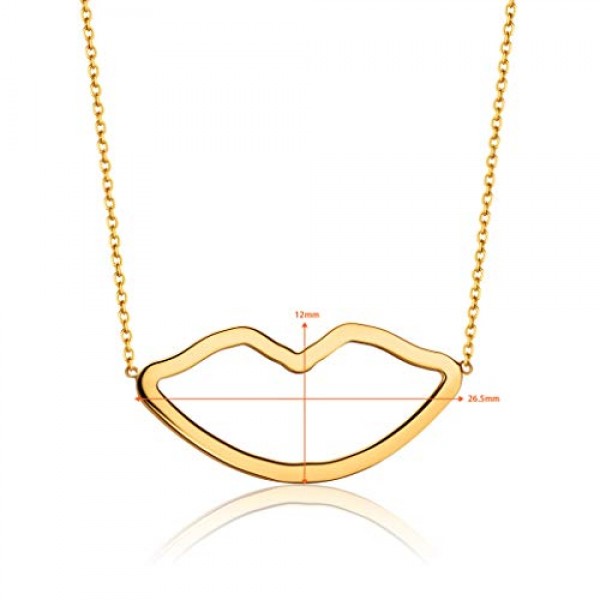 OROVI Jewellery 여성용 목걸이 옐로우 골드 립 키스 입 펜던트 체인 9 캐럿(375) 골드 45 cm 길이, 골드