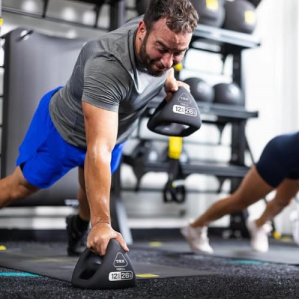 TRX YBell 3-in-1 케틀벨, 덤벨 및 푸시업 바 운동 장비 - 상용 등급 표면 강도 훈련 케틀벨