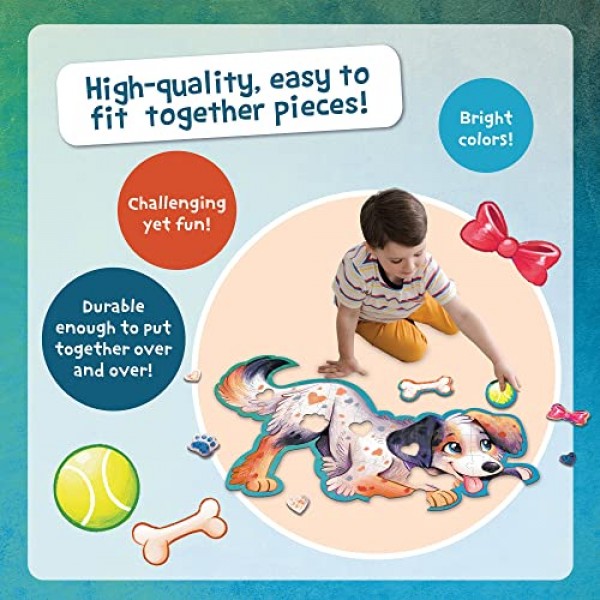 Peaceable Kingdom 반짝이는 강아지 바닥 퍼즐 – 3세 이상 어린이를 위한 43피스 거대한 바닥 퍼즐 – 재미있는 모양의 퍼즐 조각 – 교실에 적합