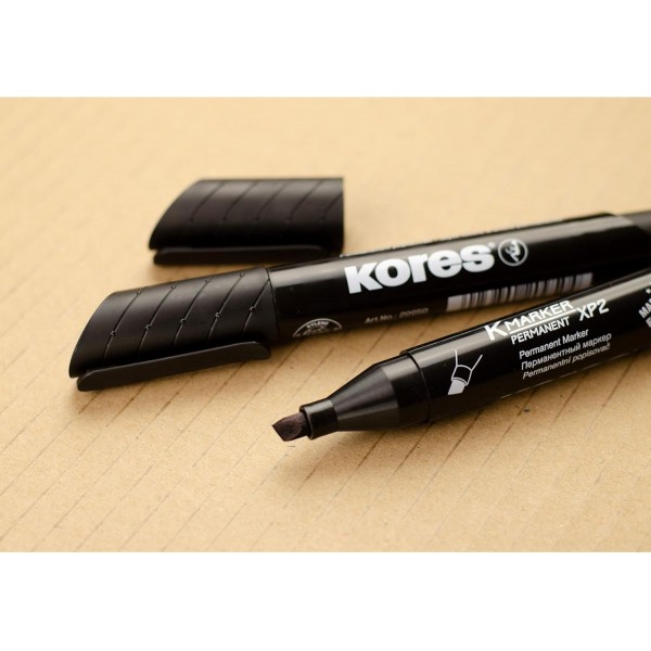 Kores - K-Marker XP2: 검은색 유성 마커 펜, 방수 및 무취 잉크가 있는 치즐 팁, 모든 표면용, 12개 팩