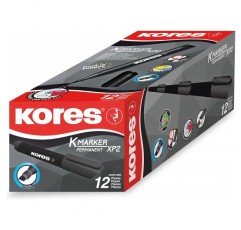 Kores - K-Marker XP2: 검은색 유성 마커 펜, 방수 및 무취 잉크가 있는 치즐 팁, 모든 표면용, 12개 팩