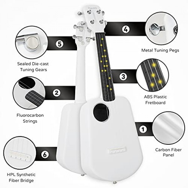 PopuMusic Populele 2 초보자, 전문가, 어린이 및 성인을 위한 컴팩트하고 휴대용 스마트 우쿨렐레 탄소 섬유 에디션
