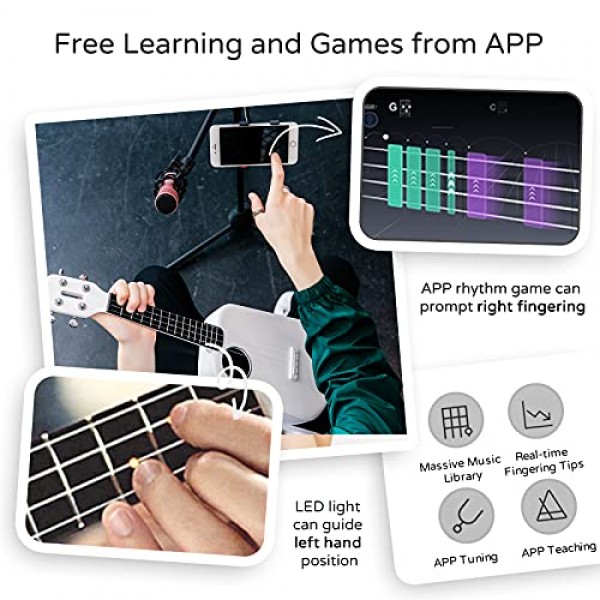 PopuMusic Populele 2 초보자, 전문가, 어린이 및 성인을 위한 컴팩트하고 휴대용 스마트 우쿨렐레 탄소 섬유 에디션