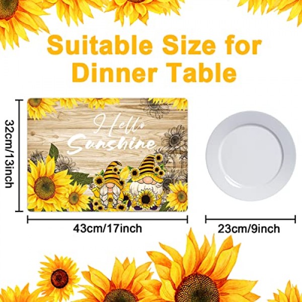 해바라기 플레이스 매트 6개 선샤인 플라스틱 테이블 매트 세트 빈티지 해바라기 테마 플레이스 매트 실내 야외 파티 주방 식탁을 위한 여름 휴가 빨 수 있는 테이블 