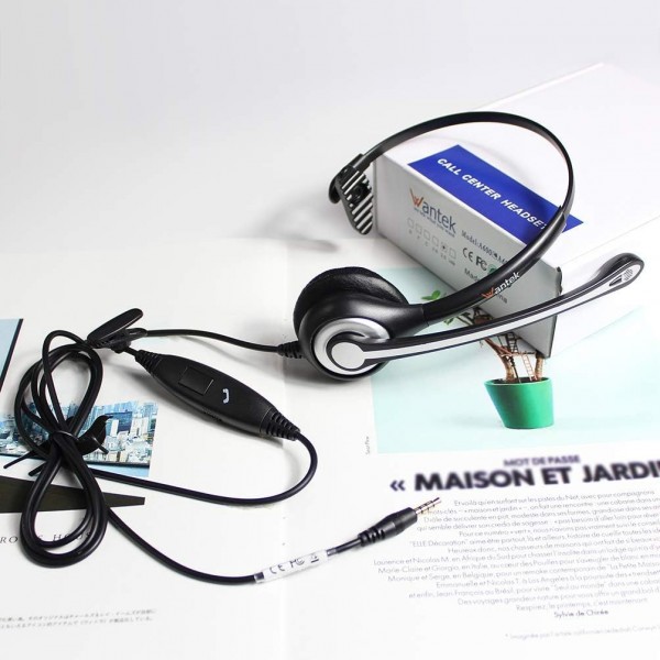 Wantek 헤드셋 소음 제거 마이크가 있는 휴대 전화 모노, iPhone용 스마트폰 헤드폰 Samsung Huawei HTC LG ZTE BlackBerry Android 휴대 전화(3.5mm 잭 플러그 포함)(F600J35) 모노럴 F600J35