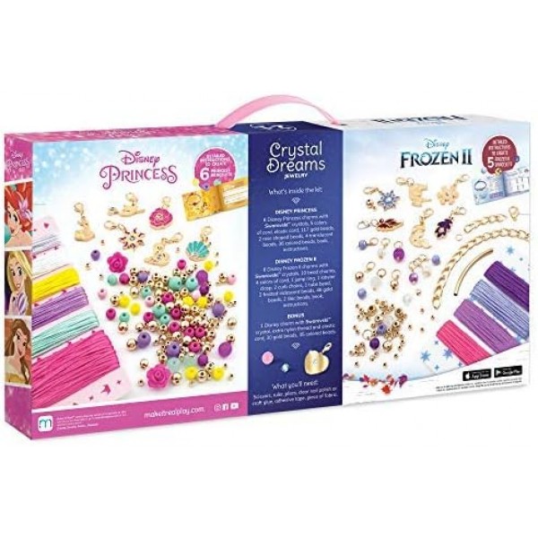 Make It Real Disney Crystal Dreams Mega Set 2 in 1 Princess & Frozen 2 - 독점적인 Disney Princess Books가 포함된 DIY 스와로브스키 비즈 & 참 팔찌 만들기 키트 - 소녀를 위한 선물