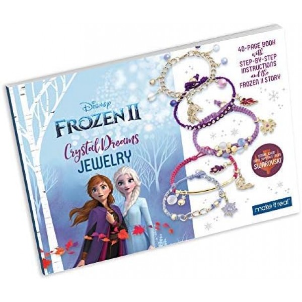 Make It Real Disney Crystal Dreams Mega Set 2 in 1 Princess & Frozen 2 - 독점적인 Disney Princess Books가 포함된 DIY 스와로브스키 비즈 & 참 팔찌 만들기 키트 - 소녀를 위한 선물