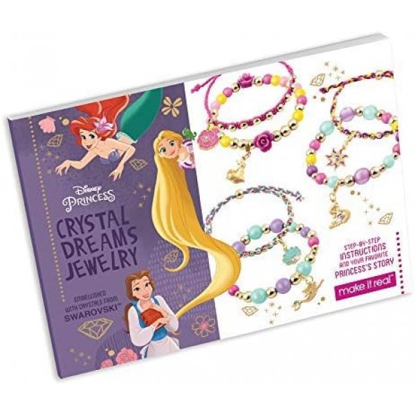 Make It Real Disney Crystal Dreams Mega Set 2 in 1 Princess & Frozen 2 - 독점적인 Disney Princess Books가 포함된 DIY 스와로브스키 비즈 & 참 팔찌 만들기 키트 - 소녀를 위한 선물