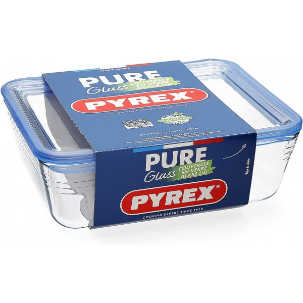 Pyrex Pure Glass - 뚜껑이 있는 직사각형 용기 19 x 14 x 5 cm - 0.8 l, 투명 (5424004)