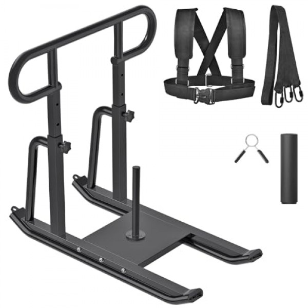 푸시풀 핸들이 있는 Kipika 웨이트 썰매 피트니스 썰매 - 높이 조절 가능 - 근육 강화 및 폭발력을 위한 고강도 웨이트 트레이닝 장비 - 1&2 웨이트 플레이트에 적합 - 블