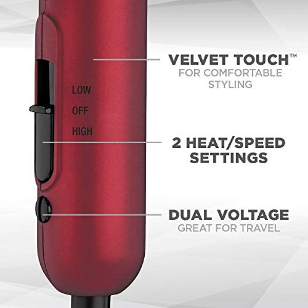 Conair miniPRO 전기석 세라믹 여행용 헤어드라이어(접이식 손잡이 포함), 레드