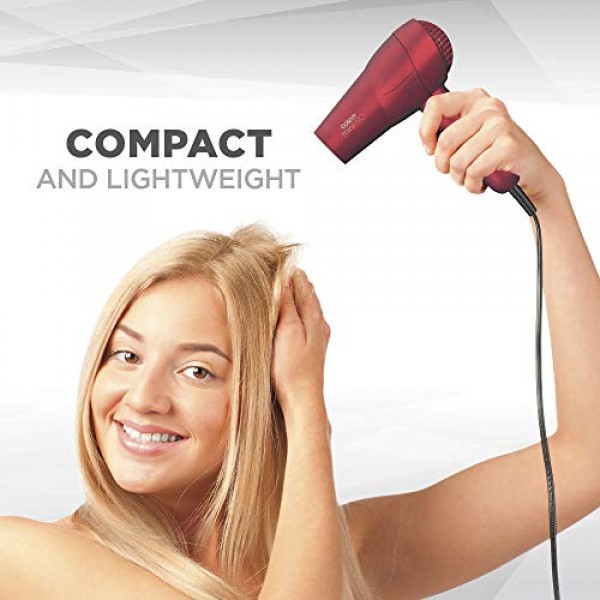 Conair miniPRO 전기석 세라믹 여행용 헤어드라이어(접이식 손잡이 포함), 레드