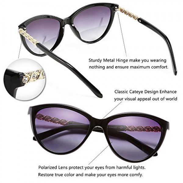 Feisedy 편광 선글라스 레이디 클래식 디자인 고양이 눈 라인 석 프레임 고양이 눈 선글라스 여성 b2507