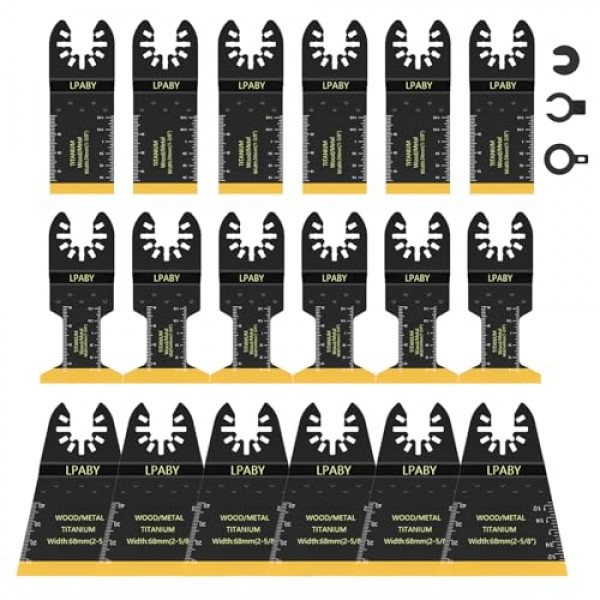 18 PCS 티타늄 진동 톱 블레이드, 티타늄 진동 도구 블레이드, 단단한 재료 절단용 티타늄 멀티 도구 블레이드 키트, 금속 손톱 목재 및 플라스틱, Dewalt Rockwell Milwaukee Mak