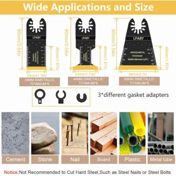 18 PCS 티타늄 진동 톱 블레이드, 티타늄 진동 도구 블레이드, 단단한 재료 절단용 티타늄 멀티 도구 블레이드 키트, 금속 손톱 목재 및 플라스틱, Dewalt Rockwell Milwaukee Mak