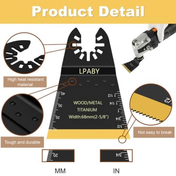 18 PCS 티타늄 진동 톱 블레이드, 티타늄 진동 도구 블레이드, 단단한 재료 절단용 티타늄 멀티 도구 블레이드 키트, 금속 손톱 목재 및 플라스틱, Dewalt Rockwell Milwaukee Mak