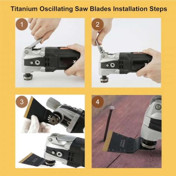 18 PCS 티타늄 진동 톱 블레이드, 티타늄 진동 도구 블레이드, 단단한 재료 절단용 티타늄 멀티 도구 블레이드 키트, 금속 손톱 목재 및 플라스틱, Dewalt Rockwell Milwaukee Mak