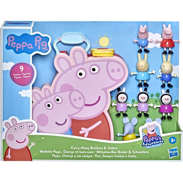 Peppa Pig Peppa's Adventures Peppa, George and their Friends 유치원 장난감, Zebra Sisters가 있는 피규어 9개
