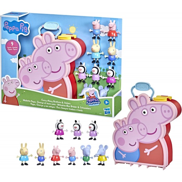 Peppa Pig Peppa's Adventures Peppa, George and their Friends 유치원 장난감, Zebra Sisters가 있는 피규어 9개