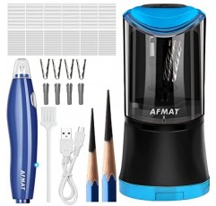 AFMAT 롱 포인트 연필깎이, 6-9.6mm 대형 연필용 충전식 아트 연필깎이, 예술가용 충전식 전기 지우개, 지우개 리필 140개